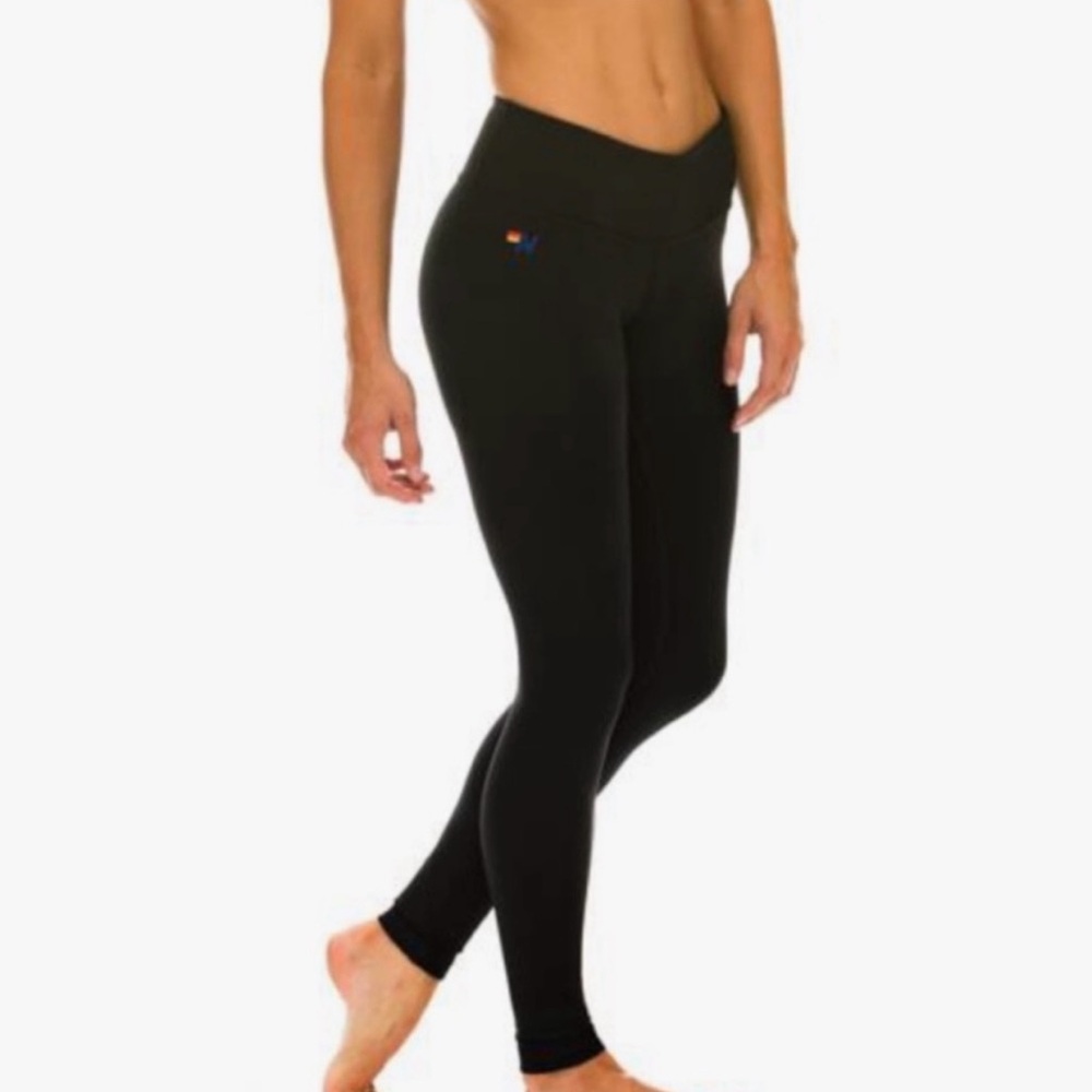AVIATOR NATION Locals Only Leggings Black Print Size S/M High Rise Active Surf - Picture 3 of 12